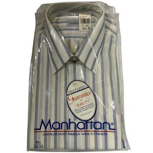 Vintage Manhattan Mens Regular Fit Striped Dress Shirt 16.5 Neck 32/33 Sleeve